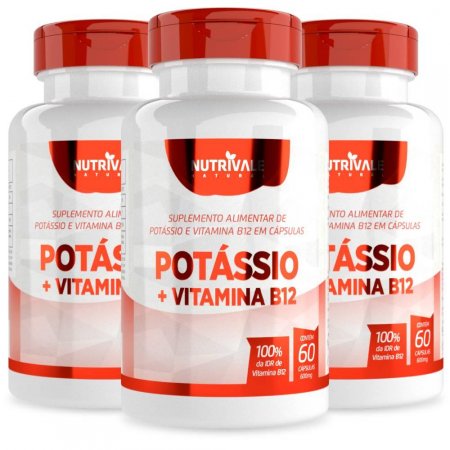 KIT 3X Potássio + Vitamina B12 600mg 60 cápsulas - Nutrivale