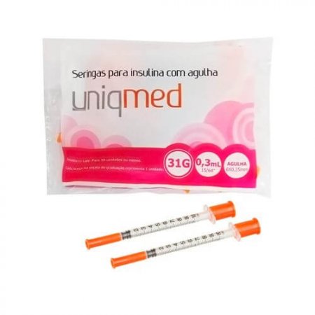 Seringa Insulina 0,3ml Agulha 6x0,25mm 31G - Pacote 10un