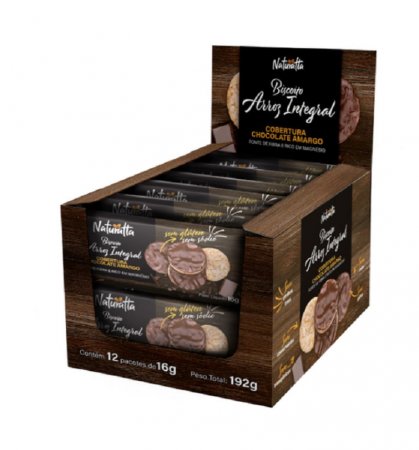 Biscoito Arroz Integral Sabor Chocolate Amargo 16g Display 12 Un
