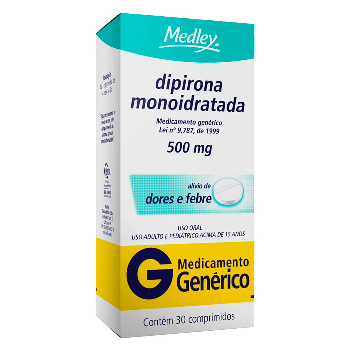 Dipirona Sódica Monoidratada 500mg Genérico Medley 30 Comprimidos