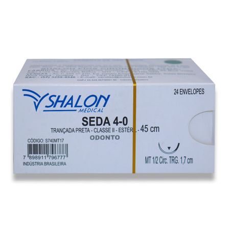 Fio de Sutura Seda com Agulha 24Un - Shalon Fio de Sutura Seda 4-0 com Agulha 1,7cm com 24 - Shalon