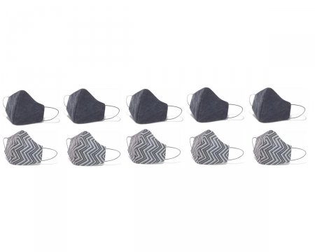 Combo com 10 Máscaras de Proteção Lavável Preta e Geométrica