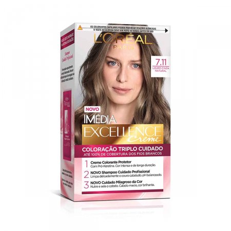Tintura Permanente Imédia Excellence Creme 7.11 Louro Cendre Natural com 1 Unidade