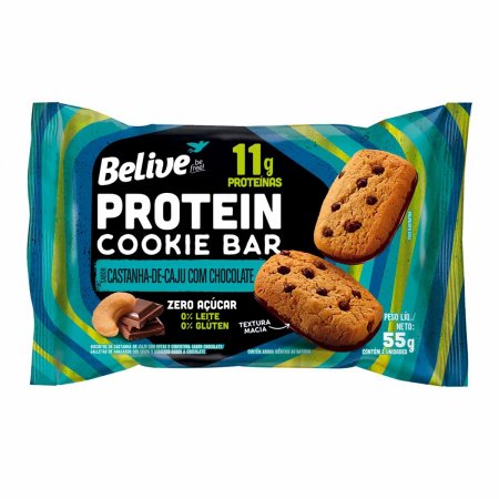 Cookies Zero Açúcar Protein Cookie Bar Believe Sabor Castanha de Caju com Chocolate com 55g