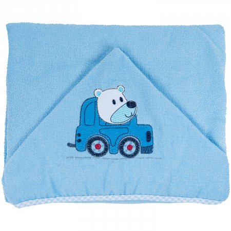 Toalha com Capuz Bordado e Forro de Fralda - Azul 1