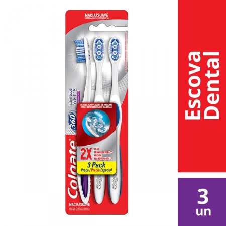 Escova de Dente Colgate 360º Luminous White Macia com 3 unidades