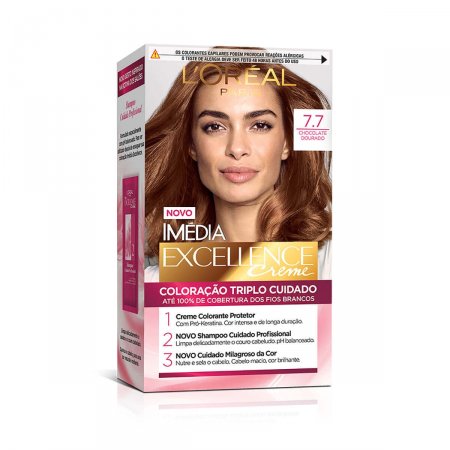 Tintura Permanente Imédia Excellence Creme 7.7 Chocolate Dourado com 1 Unidade
