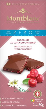 CHOCOLATE MONTBLANC AO LEITE COM CRANBERRY  ZERO AÇÚCAR  80gr