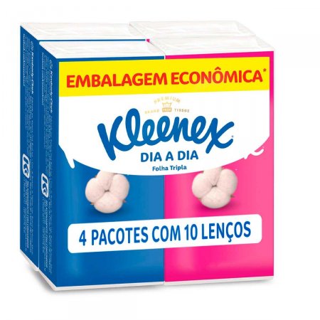 Kit Lenços de Papel Kleenex com 4 pacotes de 10 lenços