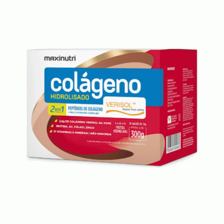 Colágeno Verisol Hidrolisado 2 em 1 Frutas Vermelhas 30 Sachês MaxiNutri