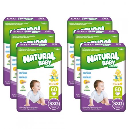6 pacotes Natural Baby Premium Hiper Mais SXG 60 un.