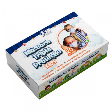 Máscara Facial FT Mask Kids Tripla Proteção Azul com 20 unidades
