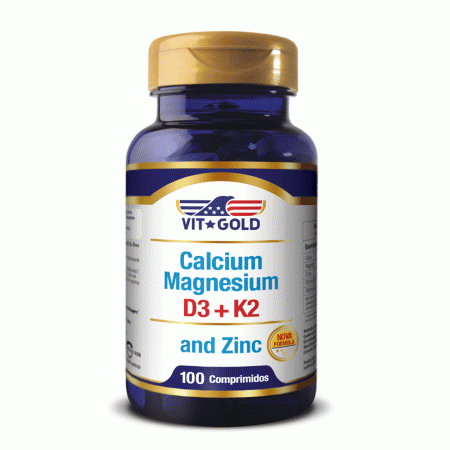 Cálcio Magnésio Zinco + Vitamina D3 e K2 Vitgold com 100 Comprimidos