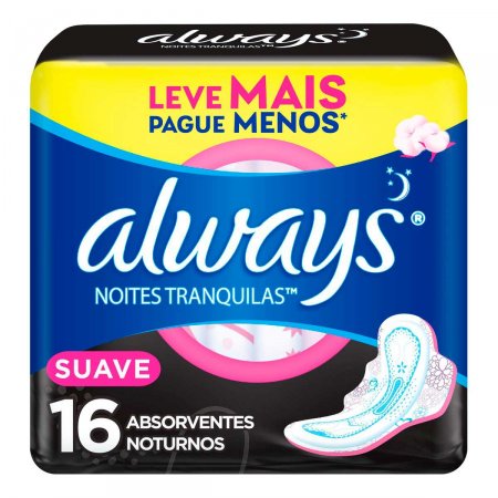 Absorvente Always Noites Tranquilas Cobertura Suave com Abas com 16 unidades