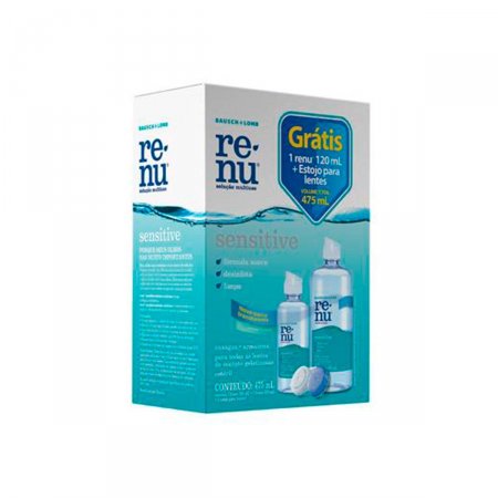 Kit Renu Sensitive Solução Multiuso com 1 Solução de 355ml + 1 Solução de 120ml + 1 Estojo para Lentes de Contato