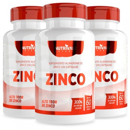 KIT 3X Zinco Quelato 300% IDR 60 Cápsulas - Nutrivale