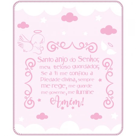 Cobertor Anjinho da Guarda Rosa 90 cm x 1,10 m Estampa Localizada 100% Algodão