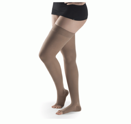 Meia Coxa Feminina Attiva Alta Compressão 20-30mmHg Ponteira Fechada Natural Escuro - G