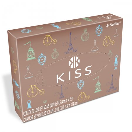 Lenço de Papel Facial Kiss Folha Dupla com 50 Unidades