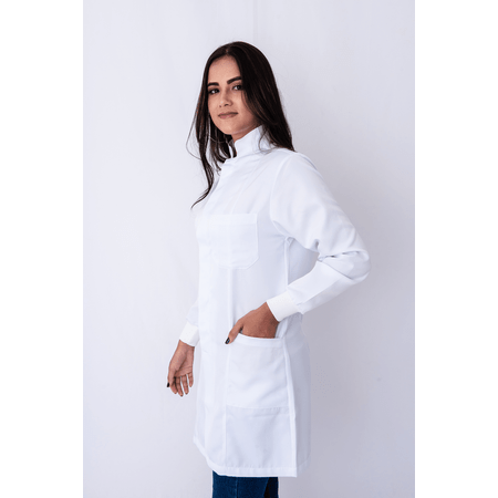 Jaleco Feminino Microfibra Gabardine Gola Padre com Punho Tamanho:P