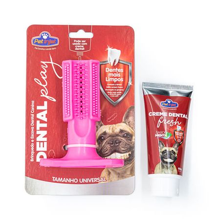 Brinquedo Dental Play com Cerdas para Escovação e Creme Dental - Pet Injet Brinquedo Dental Play com Cerdas para Escovação e Creme Dental Rosa - Pet Injet