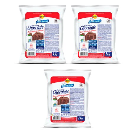Kit 3x Bolo Lowçucar Sabor Chocolate 1kg