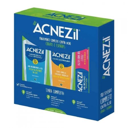 Acnezil Kit Tratamento (gel secativo + Sab. Limp + Loc. Ads)