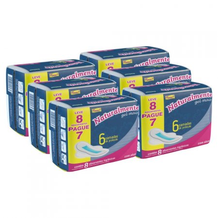 6 pacotes Absorvente Naturalmente Gel Mais com abas Leve 8 Pague 7
