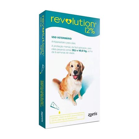 Antipulgas e Carrapatos Zoetis Revolution 12% para cães de 20,1 a 40kg - 1 pipeta 2ml