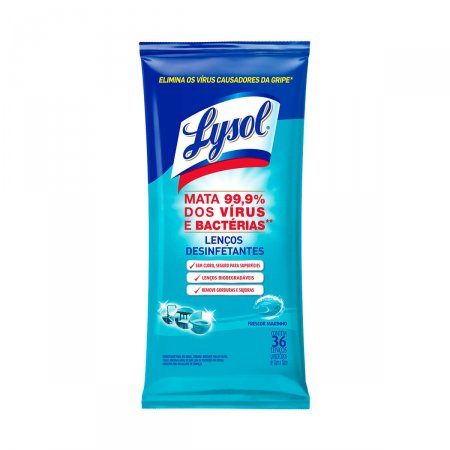 Lenço Desinfetante Lysol Frescor Marinho com 36 unidades