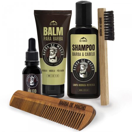 Kit Shampoo Para Barba Oleo Balm Pente E Escova Barbearia