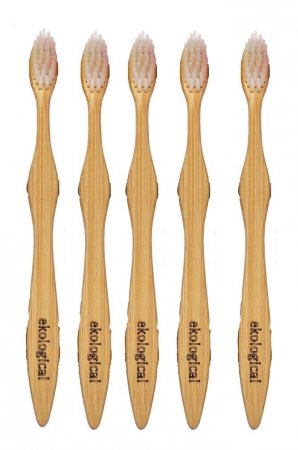 Kit de 5 Escovas de Dente Ecológicas de Bambú - Branco navajo