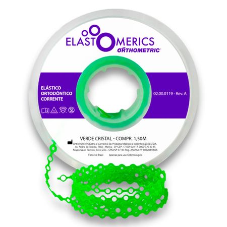 Elastômeros Corrente 1,5m Verde Cristal - Orthometric Elastômeros Corrente 1,5m Médio Verde Cristal - Orthometric