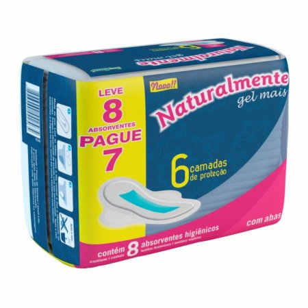 Absorvente Naturalmente Gel Mais Com Abas Leve 8 Pague 7