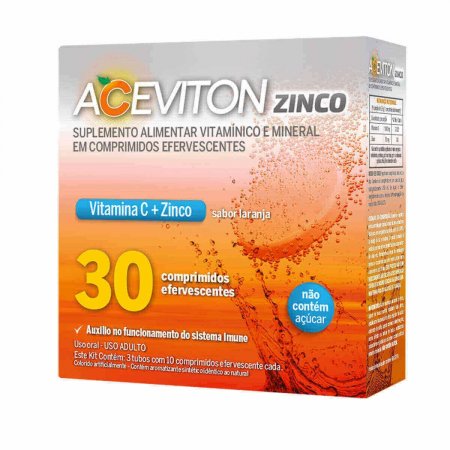 Vitamina C Aceviton Zinco Sabor Laranja com 30 comprimidos efervescentes