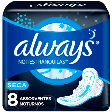 Absorvente Always Noites Tranquilas Cobertura Seca com Abas com 8 unidades