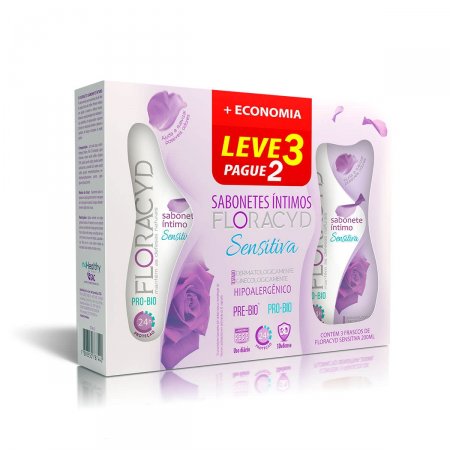 Kit Sabonete Líquido Íntimo Floracyd Sensitiva com 3 unidades