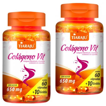 KIT 2X Colágeno Hidrolisado com Vitaminas 60+10 cápsulas - Tiaraju