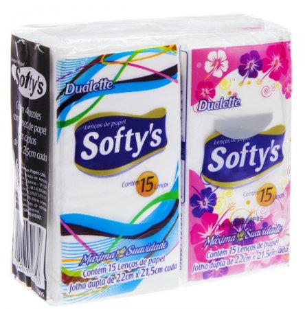 Lenço de Papel Softy's Bolso 4 Pacotes com 15 unidades cada