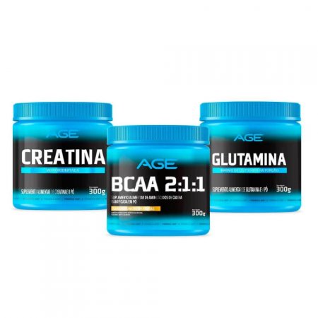 BCAA AGE (300g) + CREATINA AGE (300g) + GLUTAMINA AGE (300g) - Ponche de Frutas