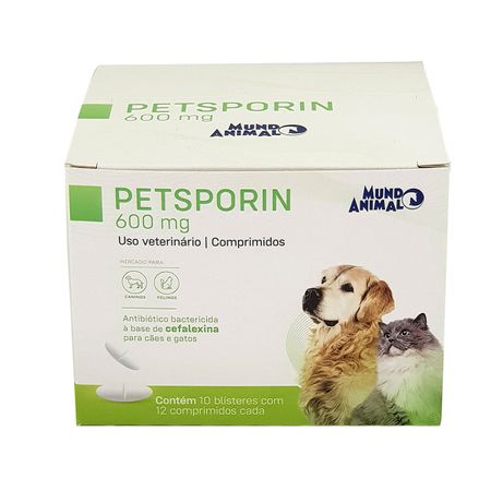 Petsporin 600mg 120 comp Mundo Animal Antibiótico Cães e Gatos