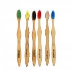Kit 6 Escovas Coloridas de Bambu e 3 Bolsas de Algodão