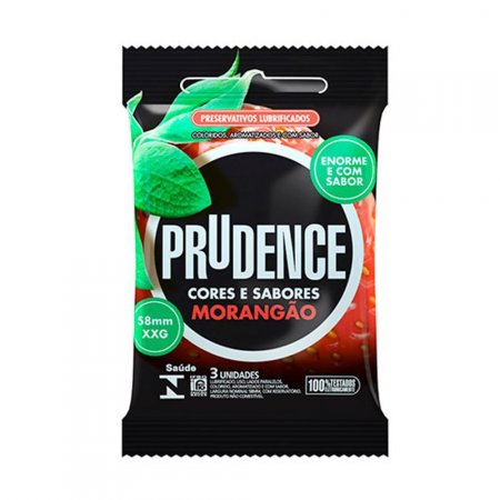 Preservativo Lubrificado Extra Grande Cor & Sabor Morango 3 unidades Prudence