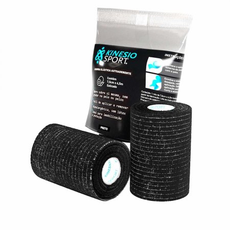 Atadura Elástica Kinesiosport Autoaderente Preta 7,5cm x 4,5m