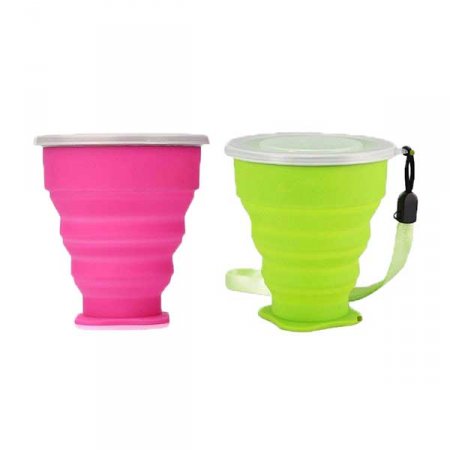Kit C/ 2 Copos Retráteis De Silicone Verde e Rosa 200ml (2 Un)
