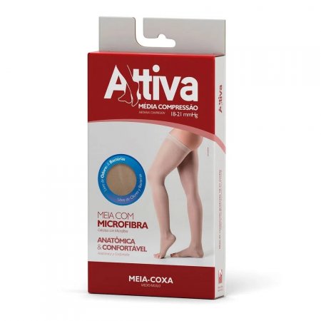 Meia Coxa Média Compressão 18-21 com Ponteira Natural Escuro G Attiva