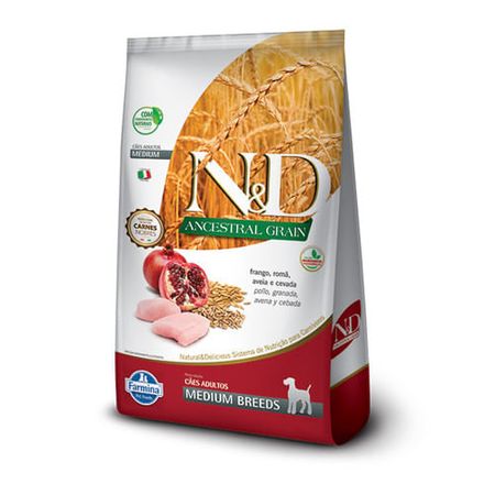 Ração Farmina N&D Ancestral Grain Frango e Romã para Cães Adultos de Raças Médias Ração Farmina N & D Ancestral Frango e Romã para Cães Adultos de Raças Médias-2,5kg