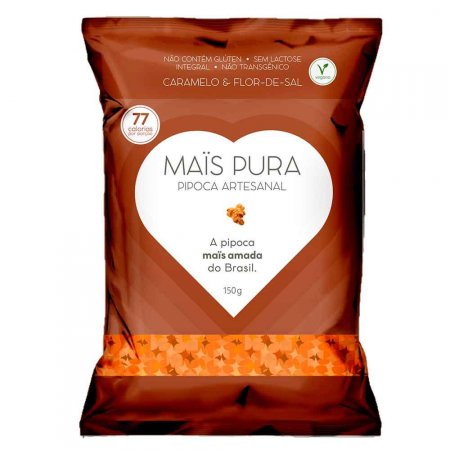 Pipoca Artesanal Sabor Caramelo e Flor de Sal Mais Pura 150g
