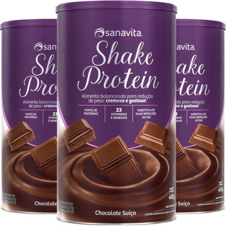 Kit 3 Shake Subs. Refeição Sanavita chocolate suiço 450g