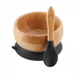 Tigela Bambu com Ventosa e Colher Preta Avanchy